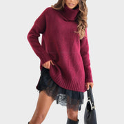 Nora | Damen Zweiteiler Pullover Kleid stilvoll – Roter Pullover und schwarzes Kleid