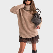 Nora | Damen Zweiteiler Pullover Kleid stilvoll – Beiger Pullover und braunes Kleid