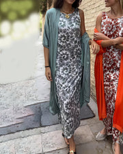 Sophia - Damen Maxikleid mit Design – Blaugrün