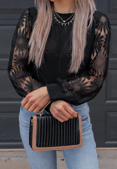 Spitzen-Top mit Strickmuster | Florale Ärmel | Elegante Leichtigkeit