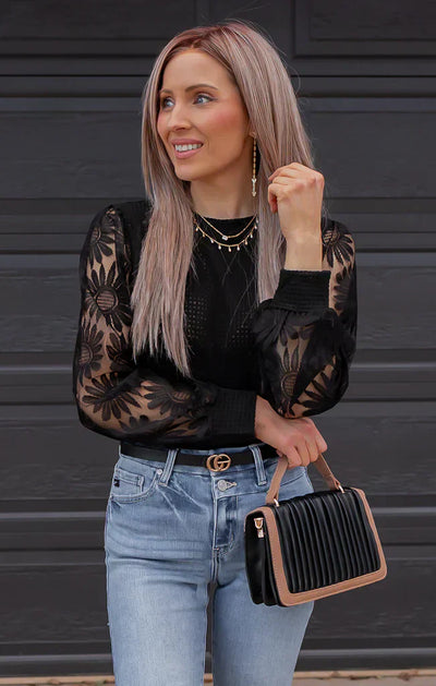 Pullover mit Blumenärmeln | Strukturstrick | Femininer Look