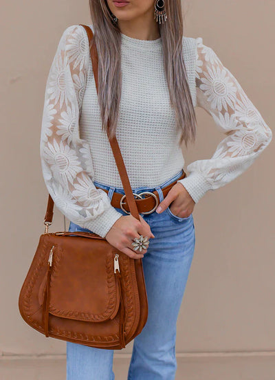 Pullover mit Blumenärmeln | Strukturstrick | Femininer Look