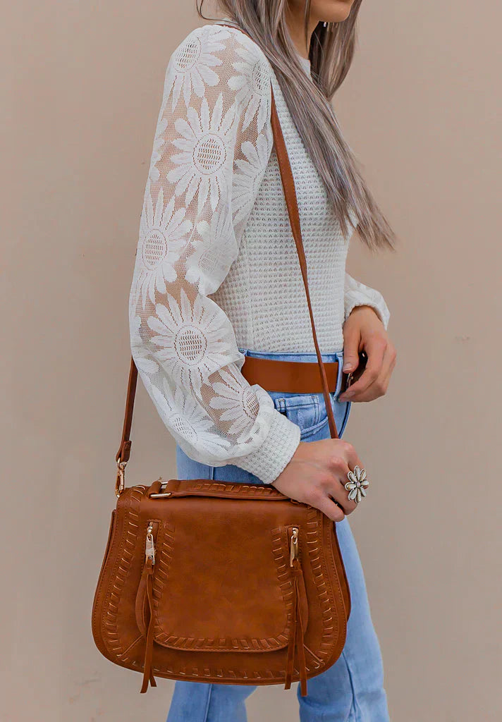 Spitzen-Top mit Strickmuster | Florale Ärmel | Elegante Leichtigkeit