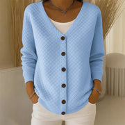 Delavie - Gepolsterter Strickcardigan mit Knopfleiste – Himmelblau