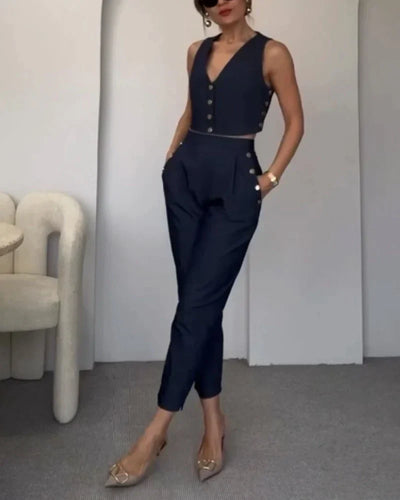Zweiteiliges Set mit Weste | High-Waist-Hose | Eleganter Chic