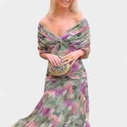 Damen-Maxikleid mit V-Ausschnitt und Blumenmuster – Grün und Lila