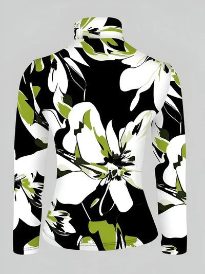 Risa - sexy rollkragen-langarm-t-shirt mit hohem kragen und blumendruck