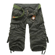 Herren Cargo-Shorts in Uni-Farbe mit mehreren Taschen – Armeegrün