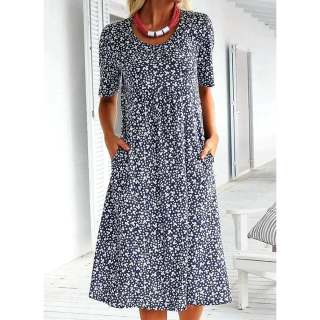 Jehaia - Lässiges Kleid mit Rundhalsausschnitt und Blumenmuster