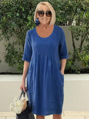 Bridget | Locker sitzendes Kleid mit Taschen – Marineblau