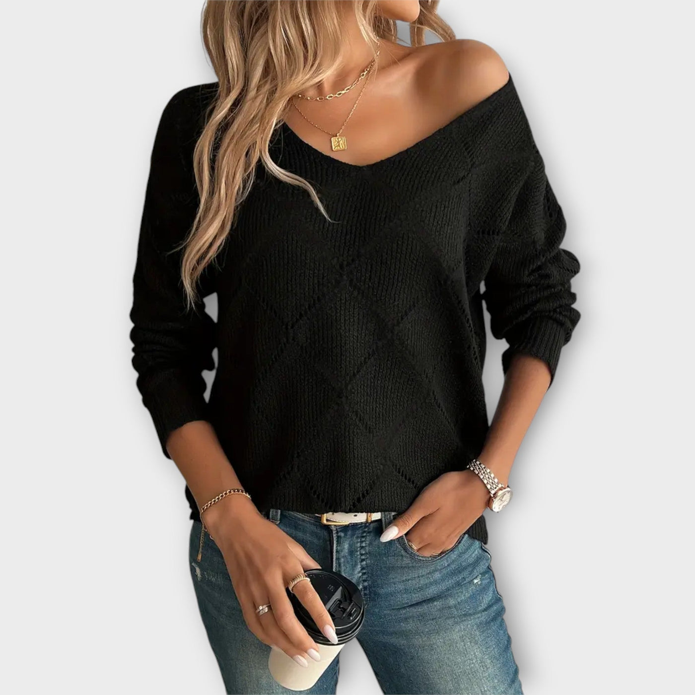 Off-Shoulder-Pullover mit V-Ausschnitt – müheloser Chic für jeden Anlass