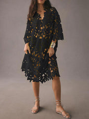 Strand-Midikleid mit Spitzen-Überwurf – Schwarz