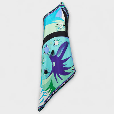 Esme - Einzigartiges Print Satin-Midi-Kleid mit asymmetrischem Saum