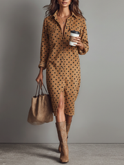 Polka-Dot-Midikleid in Wildleder-Optik – Braun