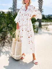 Strand-Midikleid mit Spitzen-Überwurf – Weiß