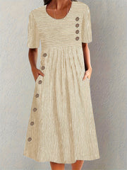 Lorelei | Damen Gestreiftes Sommerkleid – Streifen Kleid Leicht Sommer 2026 – Beige