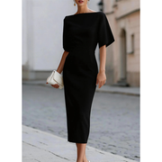 Leonelle - Elegantes Midikleid mit Bootsausschnitt – Schwarz