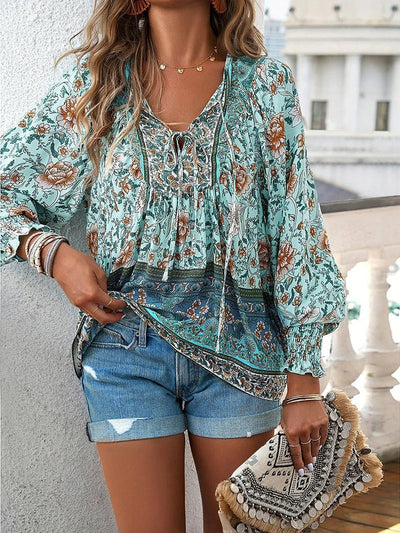 Bluse mit Boho-Muster | Lange Ärmel | Luftig und Verspielt