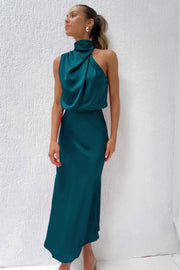 Noemi | Damen-Satinkleid mit luxuriösem Schimmer – See-Blau