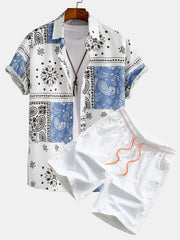 Hemd mit Paisley-Muster #Zufälliges Musterdesign# & Shorts zum Schwimmen – Weiß