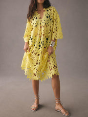Strand-Midikleid mit Spitzen-Überwurf – Gelb
