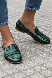 Ottilie | Loafer mit Krokodilstruktur – Grün