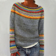 Sophie | Entspannter Strickpullover mit Rundhalsausschnitt – Grau / Orange