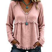 Ariselle - Bluse mit Fransenbesatz und V-Ausschnitt – Pink