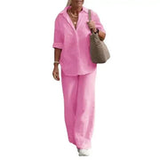 Maria | Luftiges Und Elegantes Zweiteiliges Leinen-Set – Rosa