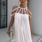 Damen-Maxikleid aus Leinenmischung (Cover-Up) – Weiß