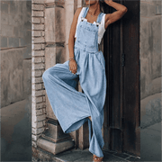 Ramy | Damen Jeans Latzhose Weites Bein Träger Lässig – Hellblau