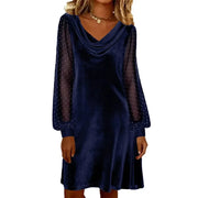 Verelia - Samt-Minikleid mit Wasserfallausschnitt – Blau