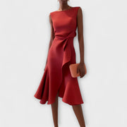 Sheila - Elegantes Damen-Midikleid mit Rüschendetails – Rot
