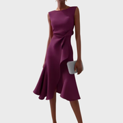 Ärmelloses Midikleid für Damen mit drapiertem, asymmetrischem Saum – Lila