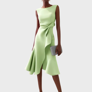 Ärmelloses Midikleid für Damen mit drapiertem, asymmetrischem Saum – Hellgrün