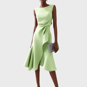 Sheila - Elegantes Damen-Midikleid mit Rüschendetails – Hellgrün