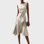 Sheila - Elegantes Damen-Midikleid mit Rüschendetails – Creme