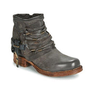 Retro Stiefeletten mit Blockabsatz und Reißverschluss – Schwarz