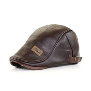 Retro Herren Lederbarett mit verstellbarem Band – Dunkelbraun