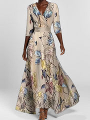 Lea | Strand-Glamour Elegantes Maxi-Kleid-Ensemble mit Halbarm – Champagner