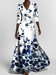 Lea | Strand-Glamour Elegantes Maxi-Kleid-Ensemble mit Halbarm – Blau