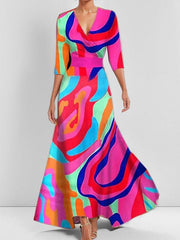 Lea | Strand-Glamour Elegantes Maxi-Kleid-Ensemble mit Halbarm – Mehrfarbig