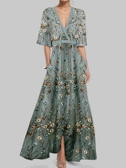 Lea | Strand-Glamour Elegantes Maxi-Kleid-Ensemble mit Halbarm – Grau