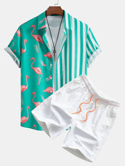Hemd mit Flamingo-Streifen-Panel und Shorts zum Schwimmen – Grün