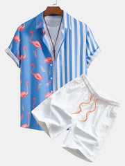 Hemd mit Flamingo-Streifen-Panel und Shorts zum Schwimmen – Himmel