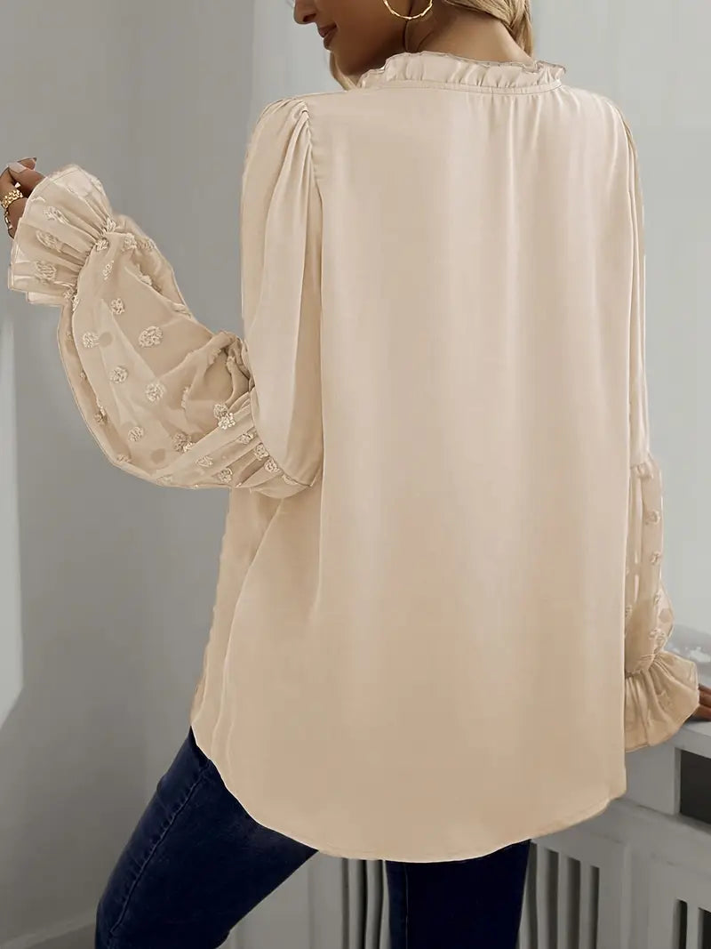 Isabel | Elegante beige V-Ausschnitt-Bluse mit floraler Mesh