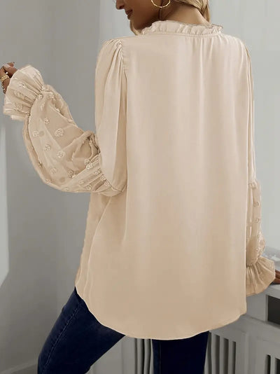 Isabel | Elegante beige V-Ausschnitt-Bluse mit floraler Mesh