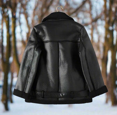 Alva - Stilvolle Leder-Bikerjacke mit Polokragen und Gürtel