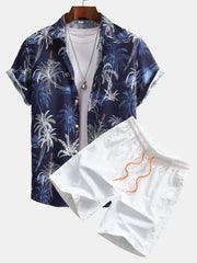Hemd mit Palmenmuster und Shorts zum Schwimmen – Weiß