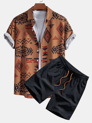 Aztekischer Geometrischer Druck Hemd & Swim Shorts – Peru